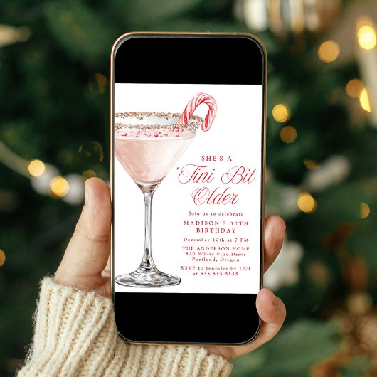 ‘Tini Bit Older Candy Cane Martini Birthday Party Kaart