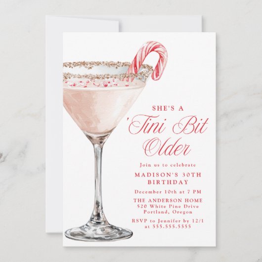 ‘Tini Bit Older Candy Cane Martini Birthday Party Kaart (Voorkant)