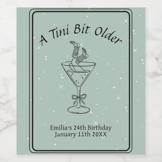 Tini Bit Older - Drink en laarzen thema Wijn Etiket (Enkel label)