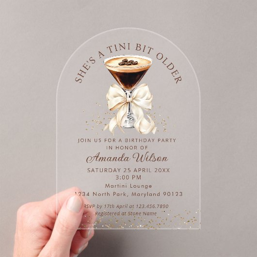 Tini Bit Older Espresso Martini Acrylic Invitation Acryl Uitnodigingen (Insitu (Draagbaar))
