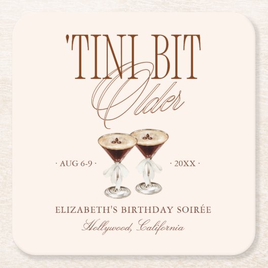 'Tini Bit Older Espresso Martini Verjaardag Kartonnen Onderzetters (Voorkant)