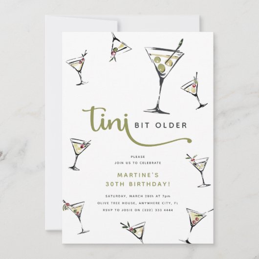 'Tini bit older' Martini Cocktail Volwassen Verjaa Kaart (Voorkant)
