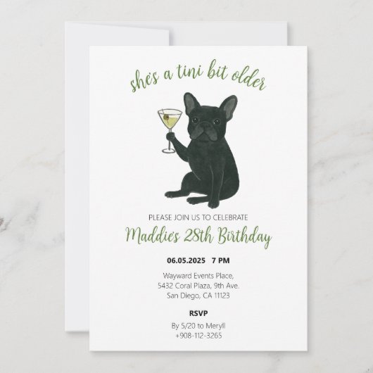 Tini Bit Ouder Frenchie Martini Verjaardag Kaart (Voorkant)