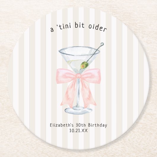 Tini-bit ouder | Martini thema verjaardag Ronde Kartonnen Onderzetter (Voorkant)