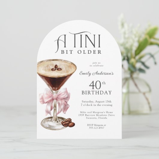 Tini bit oudere espresso martini 40e verjaardag kaart (Staand voorkant)