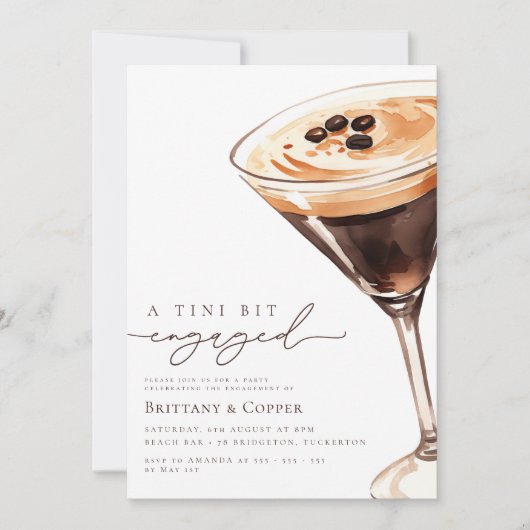 Tini Bit verloofd Espresso Martini verlovingsfeest Kaart (Voorkant)