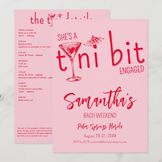 Tini Bit Verloofde Martini Bachelorette Bach Weeke Kaart (Voorkant / Achterkant)