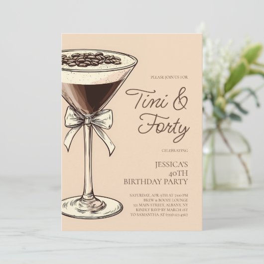Tini en Thirty Script Martini 40ste verjaardagsfee Kaart (Staand voorkant)