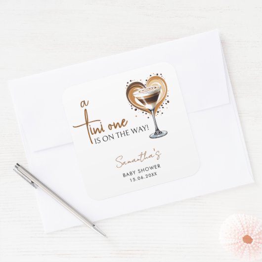 Tini One Espresso Martini Baby shower Vierkante Sticker (Envelop)