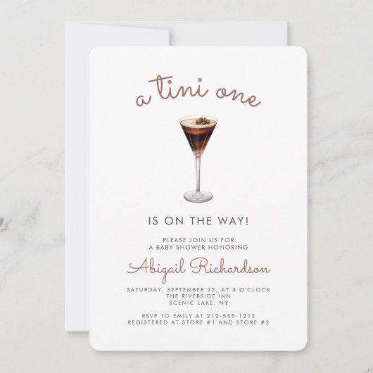 Tini One Espresso Martini QR Code Baby shower Kaart (Voorkant)