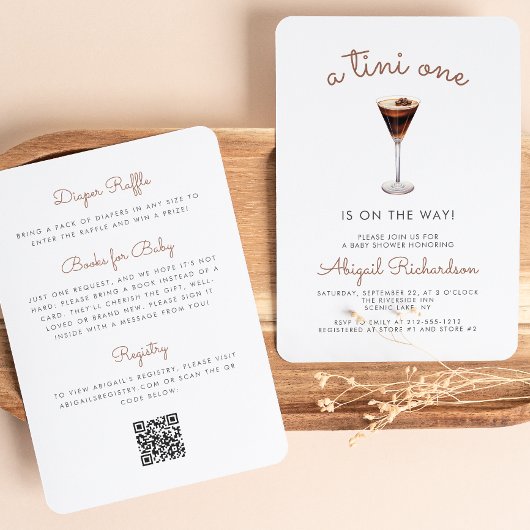Tini One Espresso Martini QR Code Baby shower Kaart
