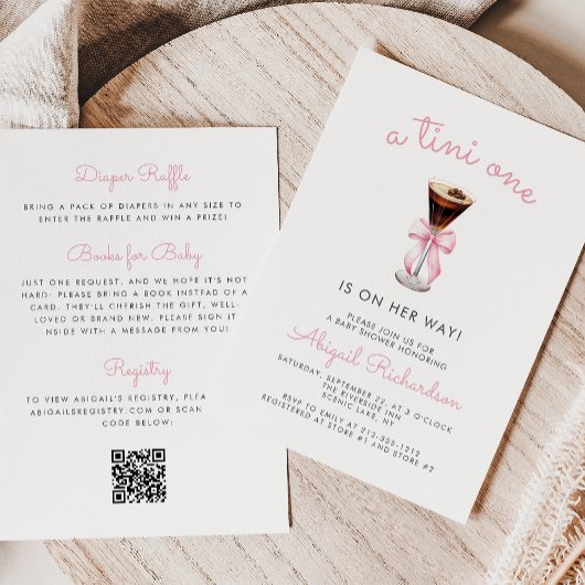 Tini One Espresso Martini QR Code Girl Baby Shower Kaart