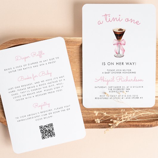 Tini One Espresso Martini QR Code Girl Baby shower Kaart