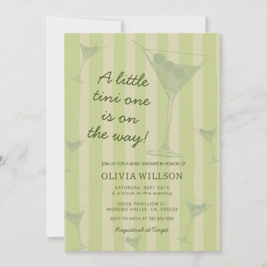 Tini One Is On The Way Martini Baby Shower  Kaart (Voorkant)