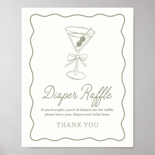 Tini One Martini Baby shower Luier Raffle Sign Poster (Voorkant)