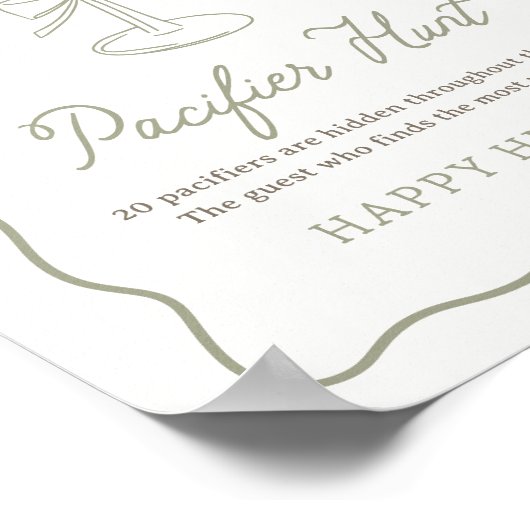 Tini One Martini Baby shower Pacifier Hunt Sign Poster (Hoek)