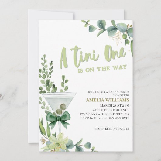 Tini one martini groen genderneutraal baby shower kaart (Voorkant)