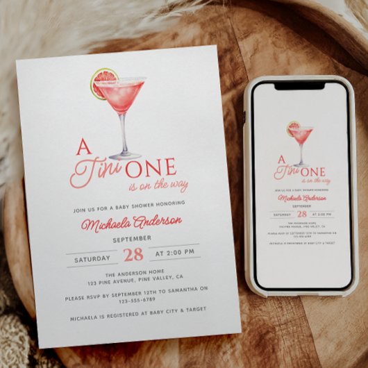 Tini One op de weg Waterverf Martini Baby shower Kaart
