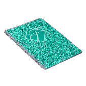 Tinkel Glam Turquoise Blauwe Glitter Monogram Notitieboek (Rechterzijde)