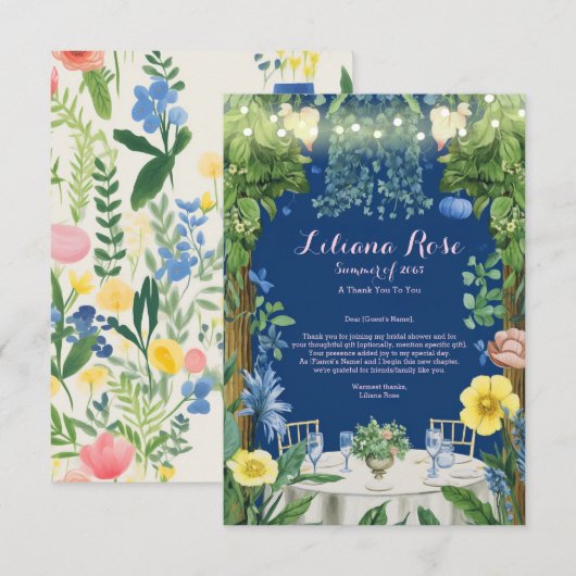 Tinkelende Blauwe Bloem Tuin Bruidsfeest Bedankkaart (Voorkant / Achterkant)