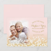Tinkelende lichten Goud en Roze Save the Date (Voorkant / Achterkant)