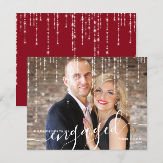 Tinkelende Lichtjes Verloving Kerst Foto Feestdagenkaart (Voorkant / Achterkant)