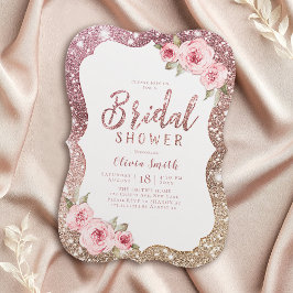 Tinkelende roze gouden glitters en bruiloftsdouche kaart