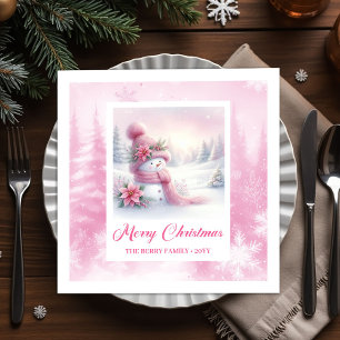 Tinkelende Roze Sneeuwman Winter Scene Kerstmis   Servet