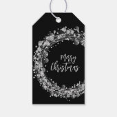 Tinkelende Zilveren Sterren Prettig Kerstfeest Zwa Cadeaulabel (Voorkant)