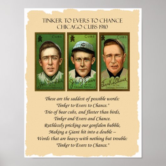 Tinker to Evers to Chance Chicago Cubs 1910 Poem Poster (Voorkant)
