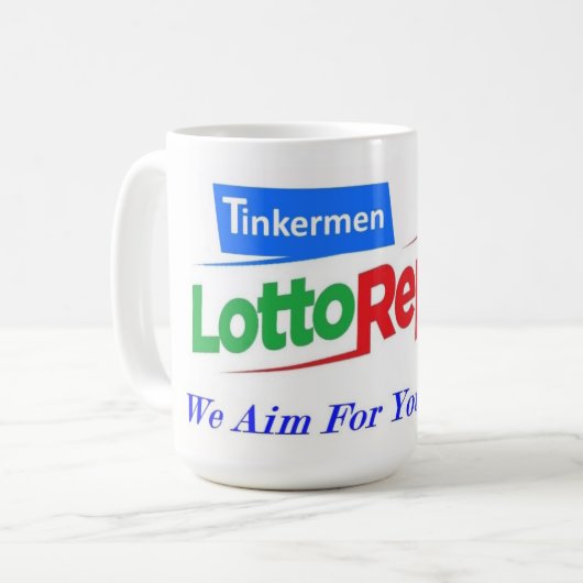 Tinkermen Lotto Report Logo Coffee Cup Koffiemok (Voorkant links)