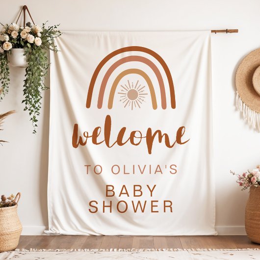 TINLEY Boho Terracotta Rainbow Sun Baby shower Wandkleed