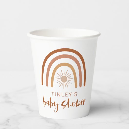 TINLEY Boho Terracotta Rainbow Sun Baby Uitnodigin Papieren Bekers (Voorkant)
