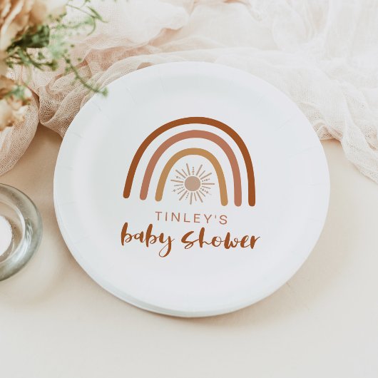 TINLEY Boho Terracotta Rainbow Sun Baby Uitnodigin Papieren Bordje