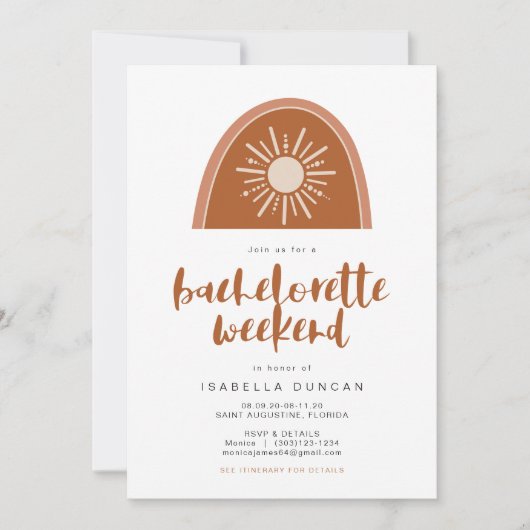 TINLEY Boho Terracotta Rainbow Sun Bachelorette Kaart (Voorkant)