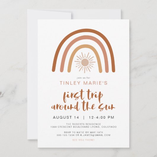 TINLEY Boho Terracotta Rainbow Sun Eerste verjaard Kaart (Voorkant)