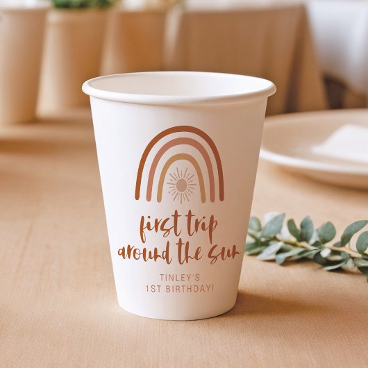 TINLEY Boho Terracotta Rainbow Sun Eerste verjaard Papieren Bekers