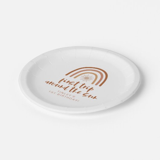 TINLEY Boho Terracotta Rainbow Sun Eerste verjaard Papieren Bordje (Gekanteld)