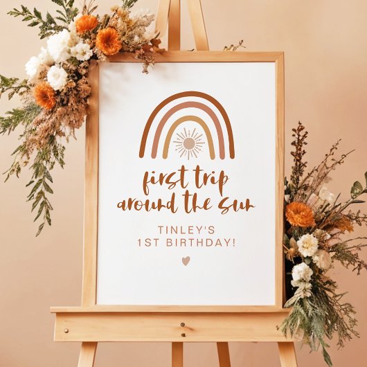 TINLEY Boho Terracotta Rainbow Sun Eerste verjaard Poster