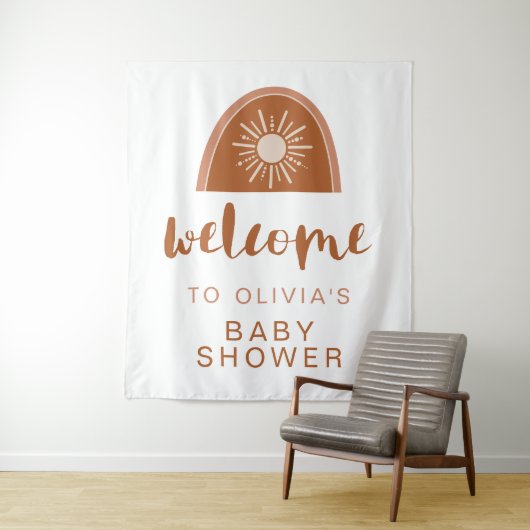 TINLEY Boho Terracotta Regenboog Baby shower Wandkleed (In situ)
