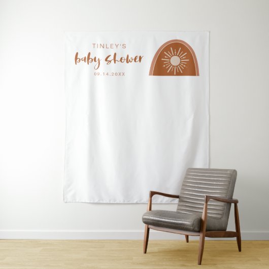 TINLEY Boho Terracotta Regenboog Baby shower Wandkleed (In situ)