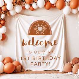 TINLEY Boho Terracotta Regenboog Verjaardags Welko Wandkleed