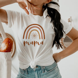 TINLEY Boho Verbrande Oranje Regenboog Zon Mama T-shirt