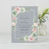 Tinnen Blush Bloemblad Bruiloft Kaart (Staand voorkant)