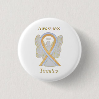Tinnitus Gold/Silver Awareness Ribbon Angel Pin Ronde Button 3,2 Cm
