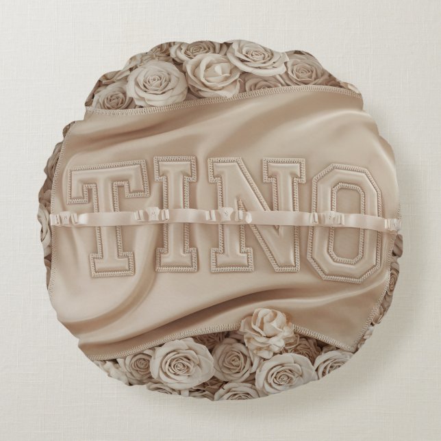 TINO geborduurd Roos Sierkussen Rond Kussen (Voorkant)