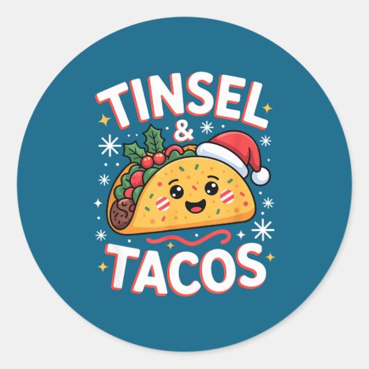 Tinsel And Tacos Cute Christmas Mexican Food Fun  Ronde Sticker (Voorkant)