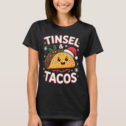 Tinsel And Tacos Cute Christmas Mexican Food Fun  T-shirt (Voorkant)
