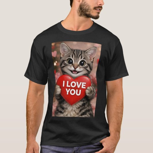 Tinsel de Kerstkat "Ik Hou van Jou" T-shirt (Voorkant)