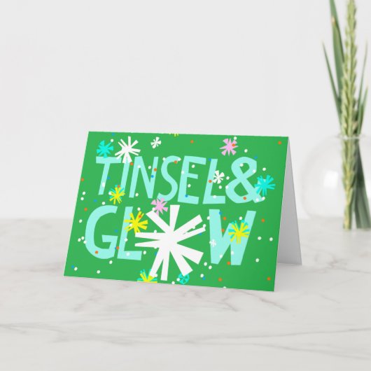 Tinsel en gloed feestdagen kaart (Voorkant)